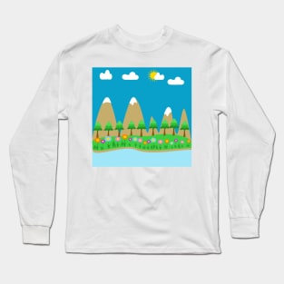 A scenic landscape with a mountains, trees,  sky, clouds and a river with boat Long Sleeve T-Shirt